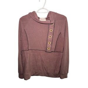 Sugarfox Womens Small Mauve Hoodie Pullover Distressed Asymmetric Henley Boho